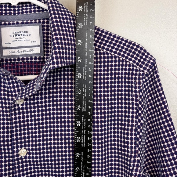 Charles Tyrwhitt Shirt Mens 15.5 34 Blue White Non Iron Slim Fit Dress Check - Picture 8 of 10